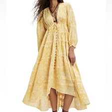 Free People Sunshine Combo Maxi Dress Women’s M Yellow Floral Boho NWT