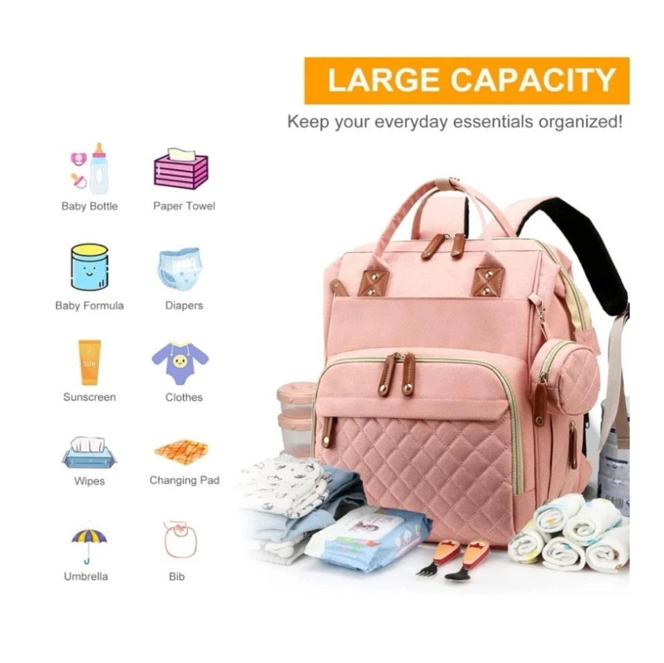 Bolsa de fraldas multifuncional para bebê com trocador é uma mochila de viagem. Branco - Imagem 2 de 4