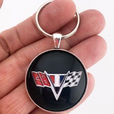 Vintage Chevy V Flag Emblem Badge Racing Flags 1.2" Diameter Keychain