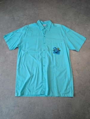 Vintage Hawaii Style Hemd Herren Large Blau Kurzarm Baumwolle Sommer Strand ''