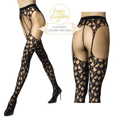 FLORAL LACE SUSPENDER TIGHTS Wolford L fairly light black Strumpfhose Straps