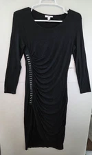 Bar III Body Con Dress Women's Small Black 3/4-Sleeve Embellished Stretch NWT