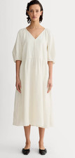 NWT_Everlane Linen Oversized Puff-Sleeve Dress Cream V-Neck Midi Small