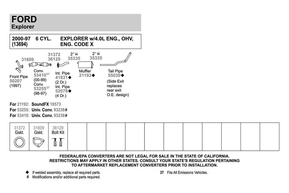 For Ford Explorer 1995-2000 Walker 55030 Aluminized Steel Exhaust Tailpipe Foto 2 de 4