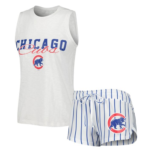Women's Concepts Sport White Chicago Cubs Reel Pinstripe Tank Top & Shorts Sleep