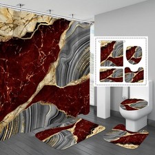 Gibelle 4 Pcs Marble Shower Curtain Set with 72"W x 72"L Pack of 1 , Red