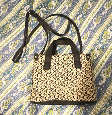 GUESS Black & Silver Logo Tote Shoulder Bag, Lined, Inner Pockets, small