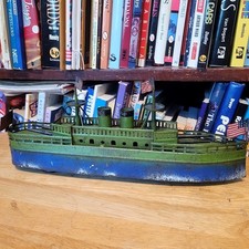 NICE VINTAGE EARLY 1920'S PREWAR JAPAN TIN WIND UP USA NAVAL GUN BOAT BATTLESHIP