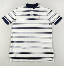 Polo Ralph Lauren Polo Shirt Mens Medium White Navy Stripe Red Flesh Pony Preppy