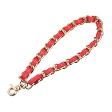 Leather Wristlet Strap, 8" Hand Wrist Lanyard Bag Key Chain Holder, Red Gold