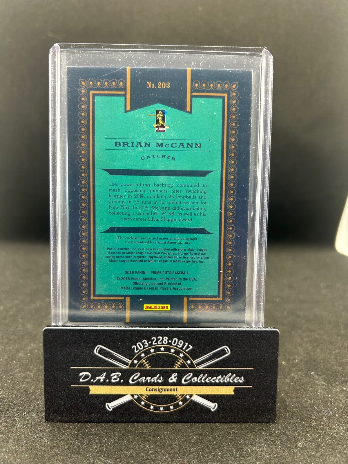 2016 Panini Prime Cuts 203 Brian McCann JERSEY PATCH Auto #/25 Yankees J07 view 2
