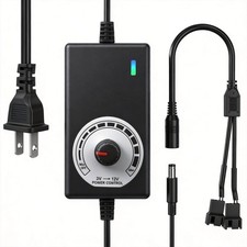 12V PC Fan Speed Controller, AC Plug with 2X 4-Pin Splitter Cable