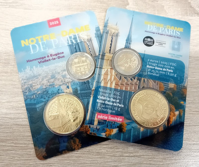 Coincard 2 euro Frankreich 2025 Notre Dame de Paris + Medaille Viollet-le-Duc