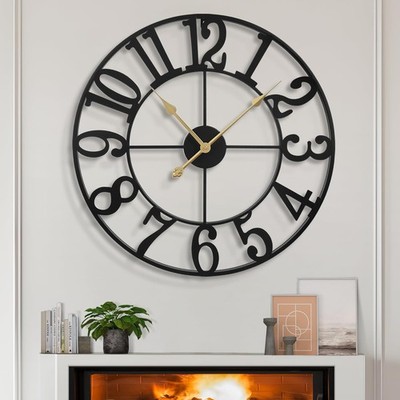 LEIKE Large Wall Clocks,Silent,Non 20 IN, Black Metal-arabic