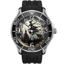 Orologio da polso Halloween strega su scopa castello spettrale 1 cinturino in silicone