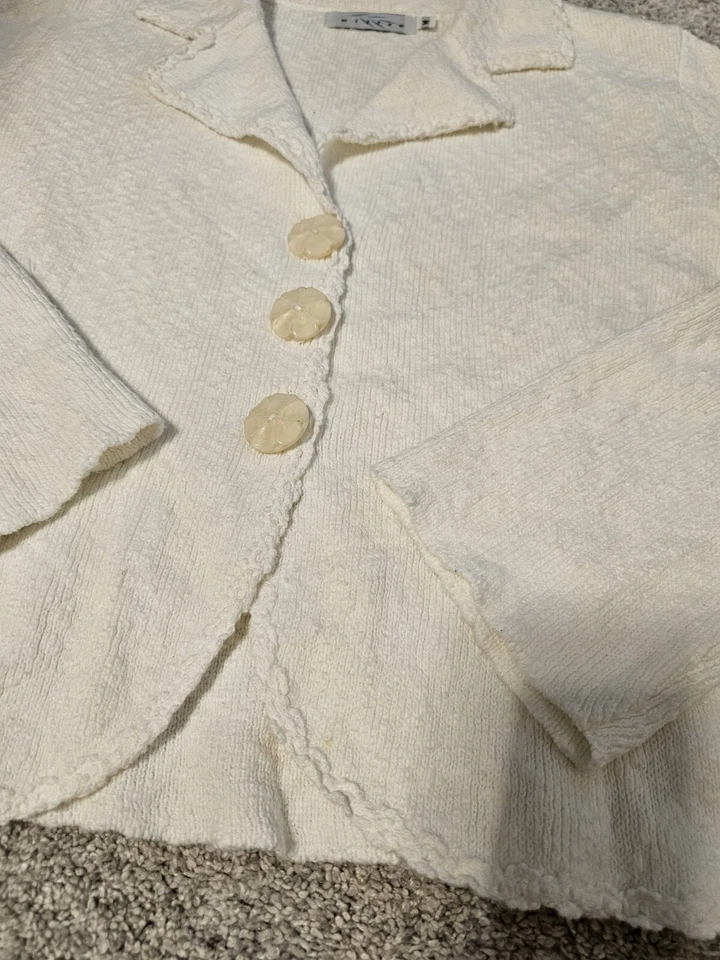 Cárdigan Suéter Sauce, Lana Marfil Abotonado Cuero Botones Hebilla M PRÍSTINO Foto 3 de 4