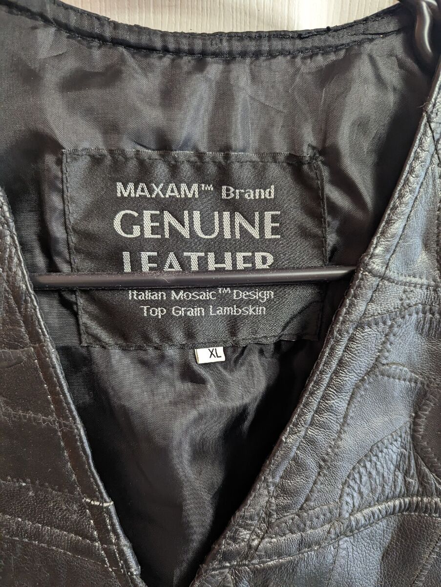 Vintage 80s Mens Leather Vest Patchwork Black Unisex Rock Vintage 80s Mens Leather Vest Patchwork Black Unisex Rock