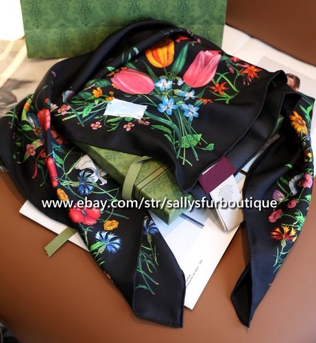 2025 Sallys 18 Momme Twill Silk Wrap Scarf Flowers Print Double Face Shawl 35" - Picture 13 of 23