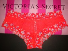 NEW VICTORIA'S SECRET PINK ALL OVER LACE CHEEKSTER PANTY ORANGE W/ FLORAL SIZE S