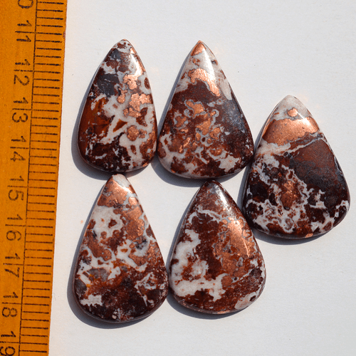 Lotto 5 Pezzi Pietre Preziose Cabochon Pera Rame Naturale Dolomite Alta Qualità 35mm-39mm - Foto 12 di 14