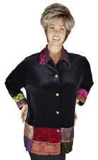 Vtg Notations Woman Black Velvet Mixed Gold Paisley Tapestry Shirt Blouse Top 1X