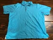 Tommy Bahama Polo Shirt Men's Size Large Solid Blue Cuffed Short Sleeve Collared