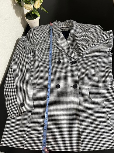 Amanda Smith Pure Linen Black&White Houndstooth Double Breasted Blazer Size 12 - Picture 12 of 17