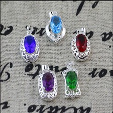 Women Fashion Mixed 5X 925 Sterling Silver Plated Crystal Necklace Pendant Chain