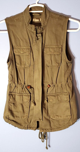 Lucky Brand Vest Jacket Size XS Green Drawstring Waist Military Safari Utility