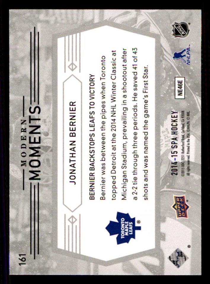 2014-15 SP Authentic #161 Jonathan Bernier AM - Image 2 of 2