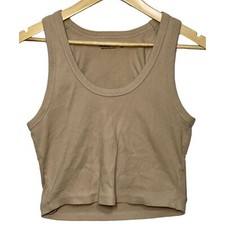 Abercrombie  Fitch Soft A F Essentials Tan Ribbed Knit Cropped Tank Top Size M