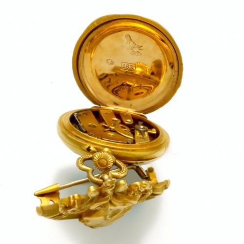 WOMENS ART NOUVEAU GOLD LAPEL WATCH WITH PIN | 18K GOLD CA1909 - Picture 6 of 7