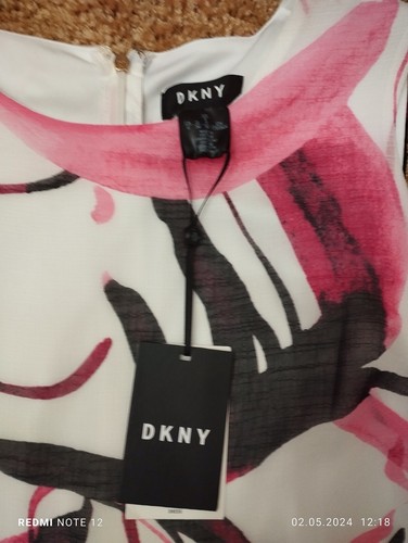 DKNY Donna Karan New York Midi Dress Size 6 Pleated Sleeveless Abstract Floral - Picture 4 of 10