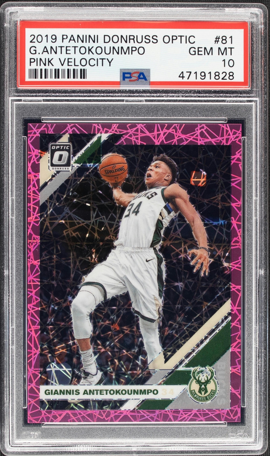 2019 Donruss Optic Giannis Antetokounmpo Pink Velocity #81 /79 PSA 10