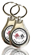CORVETTE C1 Old Logo KEYCHAIN SET 2 PACK 1” Glass Dome Chrome Finish
