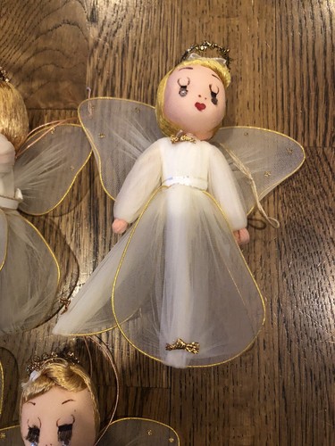 5 Vintage Christmas Angel Tree Topper Japan Painted Fabric Face - Clean - 7” - Picture 5 of 8