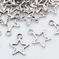 25 pieces - Antique Silver Star 2 Tibetan Charms Pendants Dangle