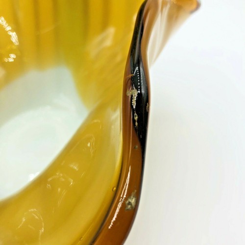 Murano Style Art Glass Amber Aqua Blue Candy Nut Dish Basket Applied Handles - Picture 7 of 12
