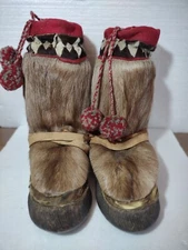 Vintage Handmade Fur, Skin, Leather, Felt Native Alaskan Mukluks