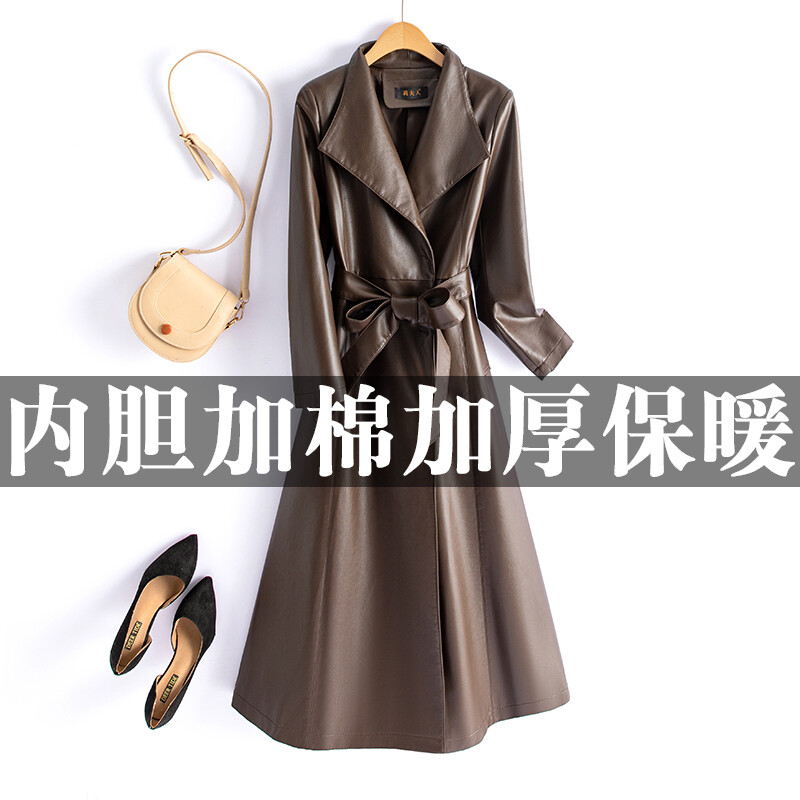 Womens Sheepskin Real Leather Mid Long Trench Coat Overcoat Spring