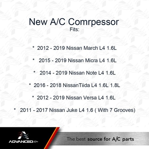 AC A/C Compressor Fits: 2011 - 2017 Nissan Juke L4 1.6L With 7 Grooves Pulley - Picture 2 of 4