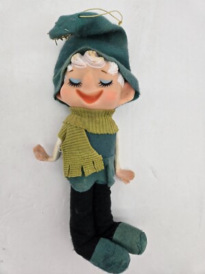 Vintage 50's Japan Elf Pixie Rubber Face 6  Felt Ornament MCM Poseable Arms 