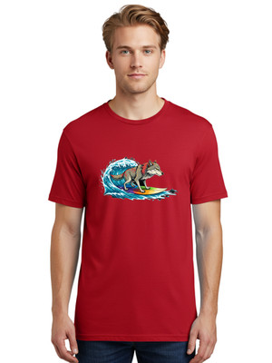 Wolf-Surfing-4 Mens Graphic Tee, 100% Cotton, Casual Summer Wear