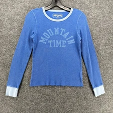 American Eagle Thermal Top Womens S Blue Spellout Waffle Y2K Grunge Outfitters