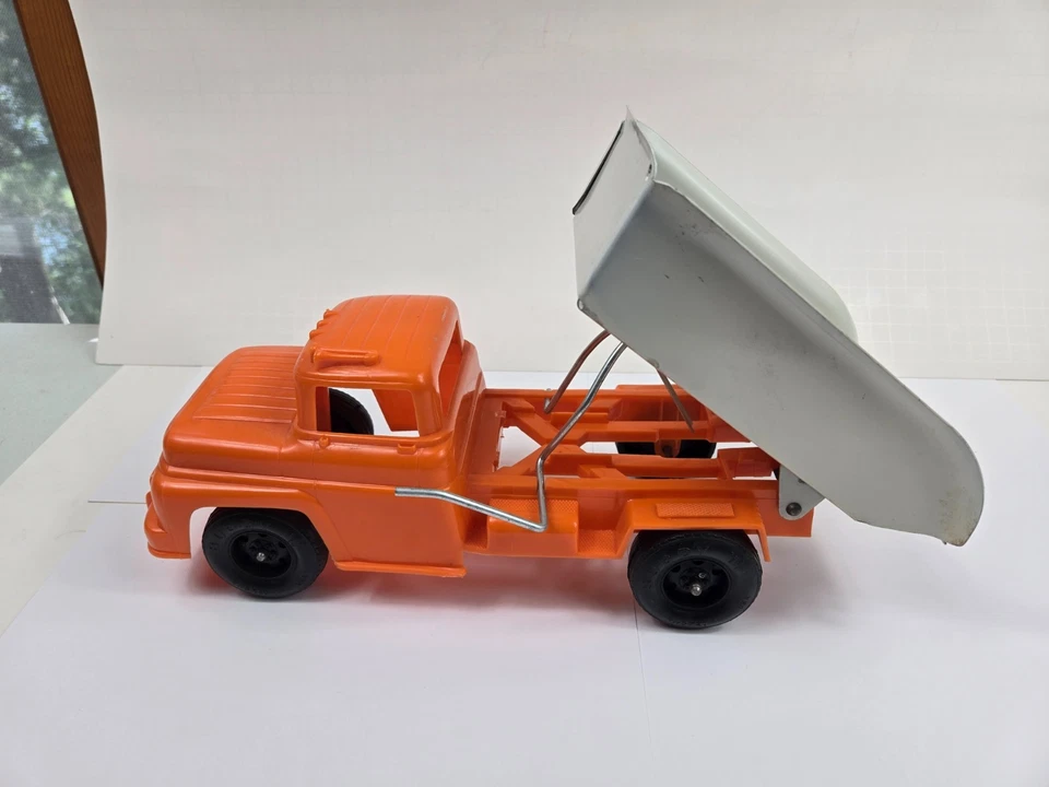 Camión de volteo Buddy L de plástico vintage y plataforma de metal completo con caja Foto 3 de 4