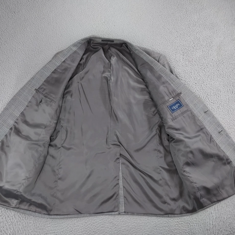 Chaps Blazer Mens 48L Gray Houndstooth Check Silk Wool Blend Sport Coat Jacket - Image 3 of 4