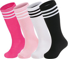 4 Pairs Kids Soccer Socks Baseball Softball Youth Athletic Boys Girls Knee High