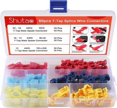 60 Pcs T Tap Wire Connectors Self Stripping Quick Splice Electrical Terminals