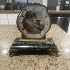 Reloj Chevron Romántico Pastoral Pintado a Mano Esmalte Esfera Y Base Mármol Verde