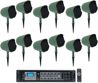 (12) JBL GSF6-GN 6.5'' Landscape Ground Stake/Wall 70v Commercial Speakers+Amp